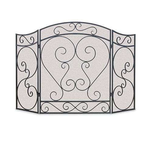 Country Scroll 3 Panel Folding Fireplace Screen, Black