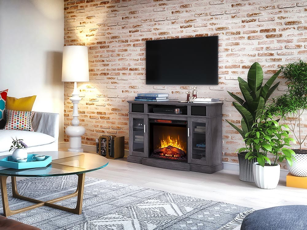 Fremont Infrared Electric Fireplace Media Console in Gray Ash