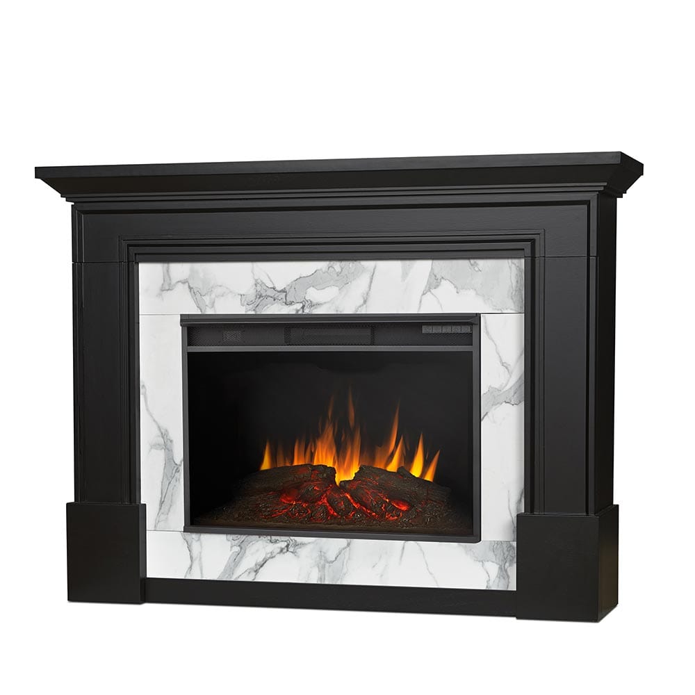 Merced Grand Electric Fireplace Mantel Package in Black
