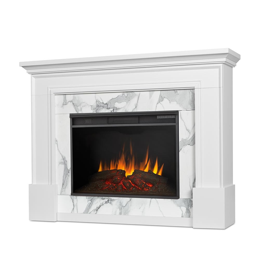 Merced Grand Electric Fireplace Mantel Package in White