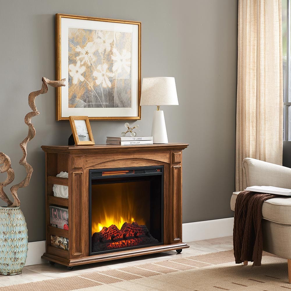 Meredith Rolling Electric Fireplace Mantel Package in Oak