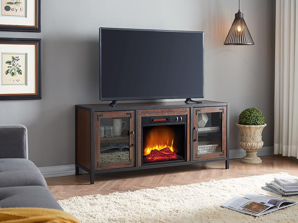 Matthew Electric Fireplace Media Console in Brown