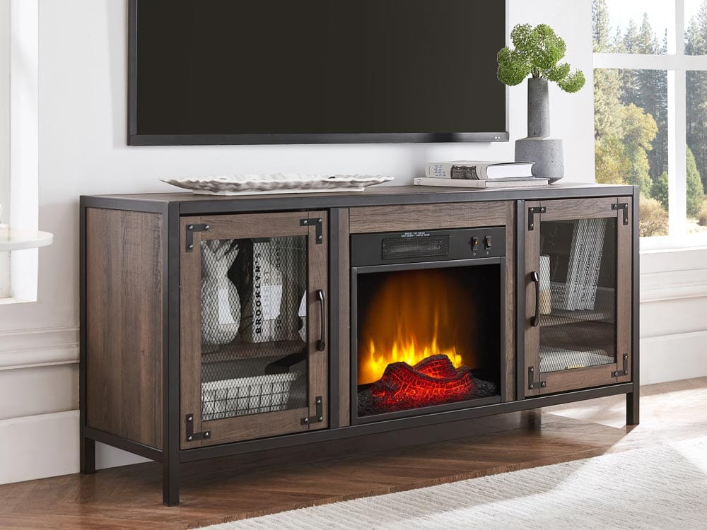 Matthew Electric Fireplace Media Console in Charcoal Oak