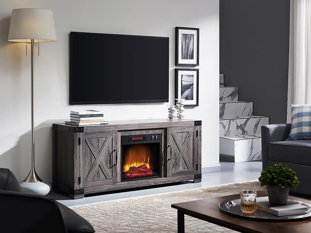 Merritt Electric Fireplace TV Stand in Weathered Gray