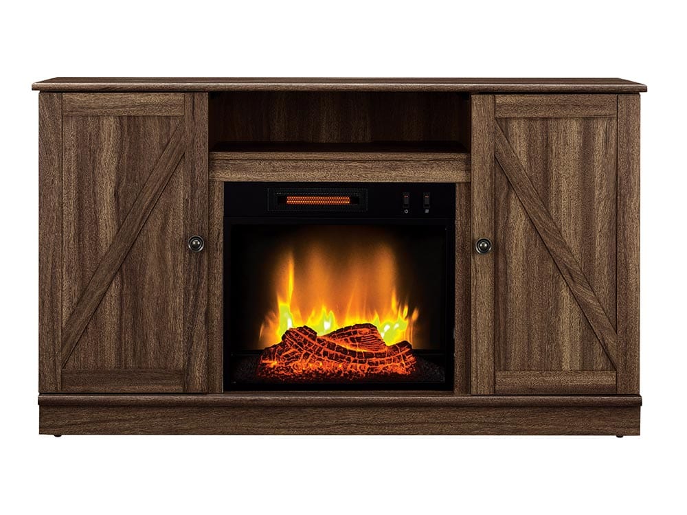 Alexander Electric Fireplace Media Console in Weathered Brown