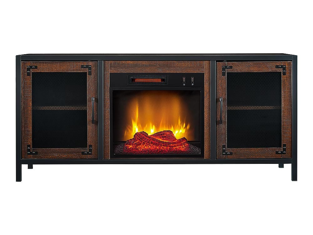 Matthew Electric Fireplace Media Console in Brown