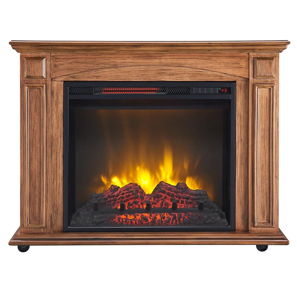 Meredith Rolling Electric Fireplace Mantel Package in Oak