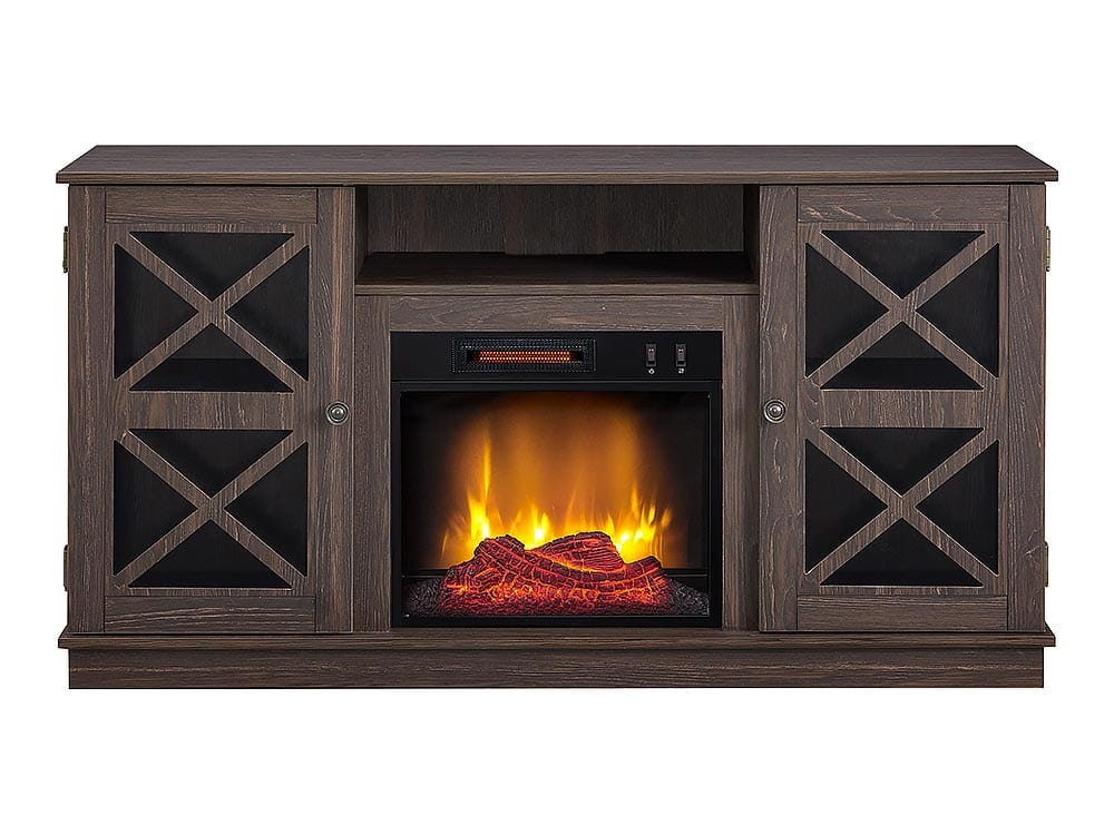 Easton Electric Fireplace Media Console in Brown