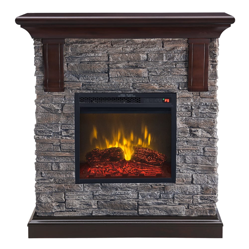 Rockvale Stacked Stone Electric Fireplace Mantel Package