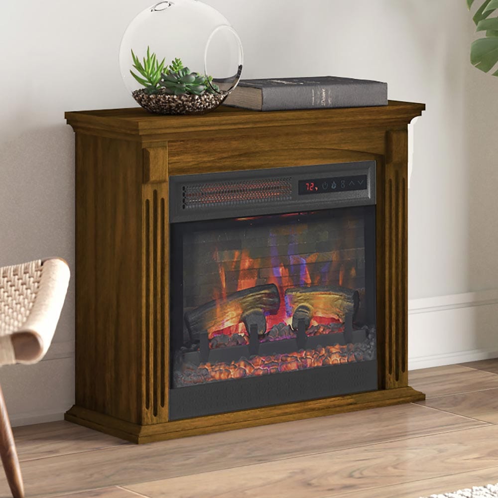 Hamilton Rolling Electric Fireplace Mantel Package in Walnut