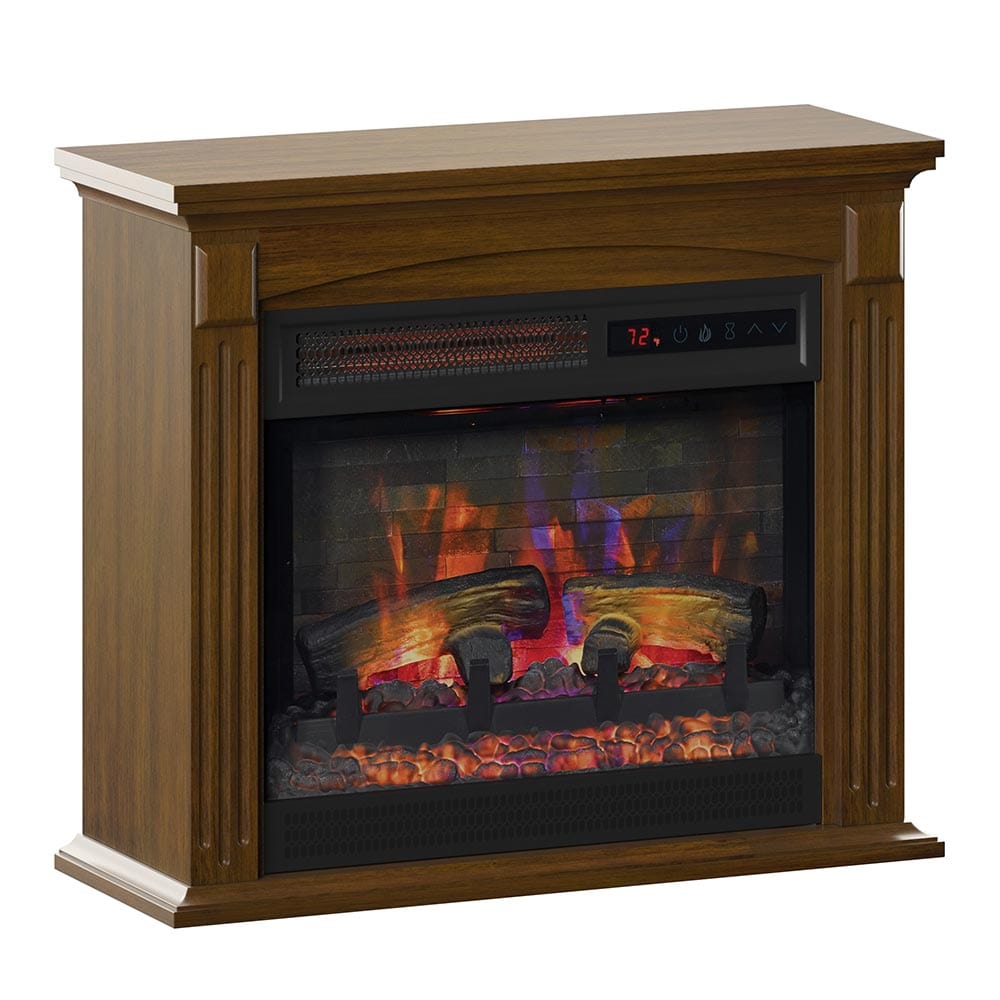 Hamilton Rolling Electric Fireplace Mantel Package in Walnut