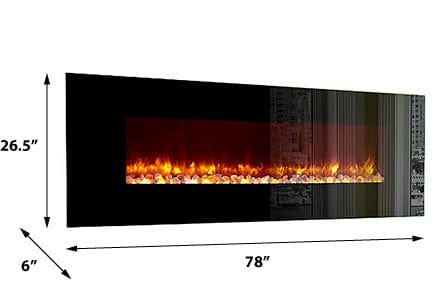 Dynasty 78-In Wall Mount Electric Fireplace w/ Rocks