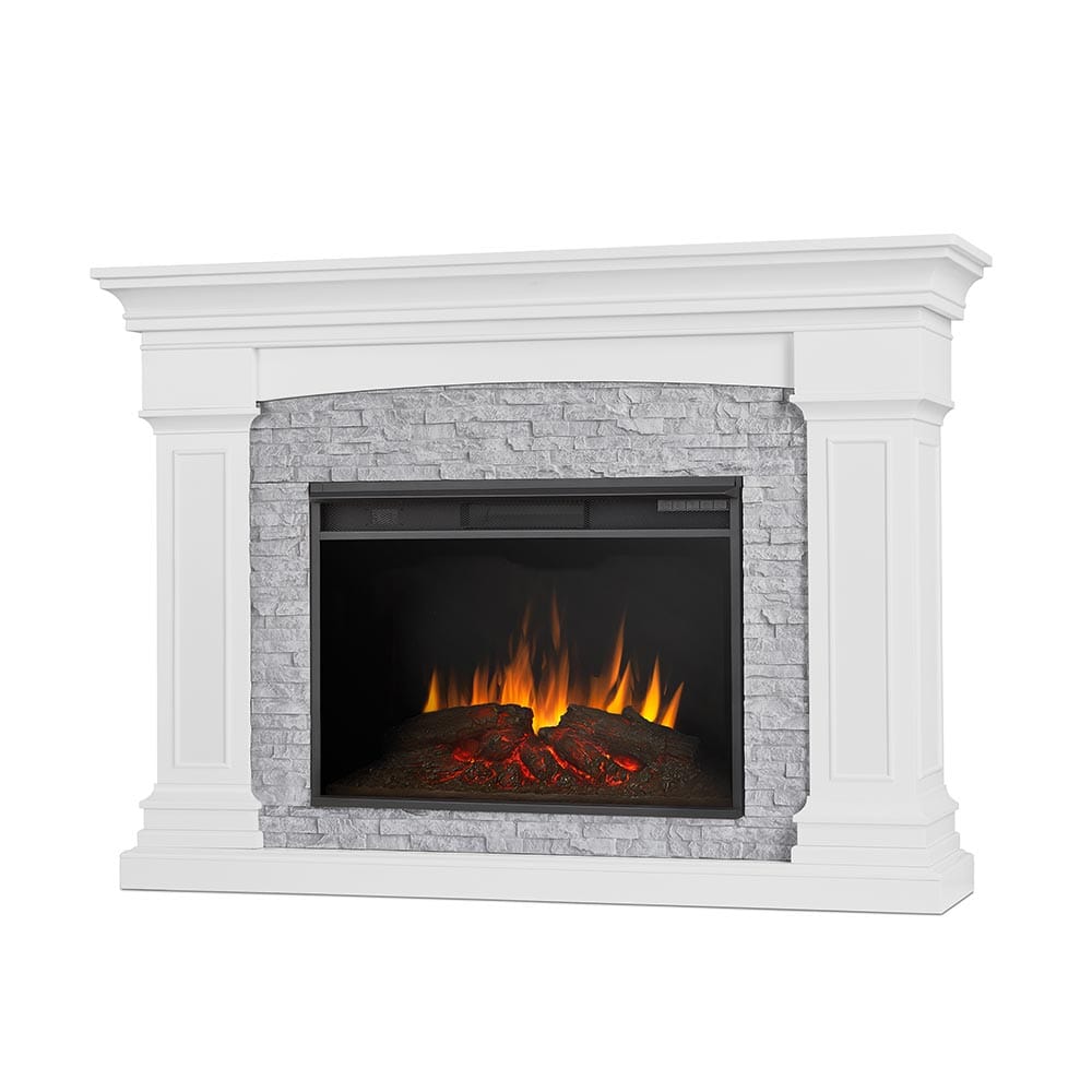 Deland Grand Electric Fireplace Mantel Package in White