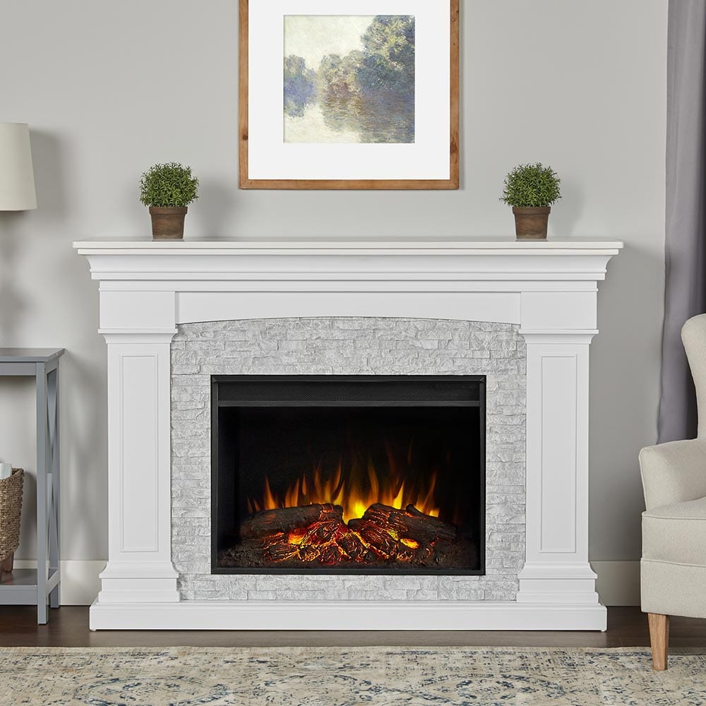 Deland Grand Electric Fireplace Mantel Package in White