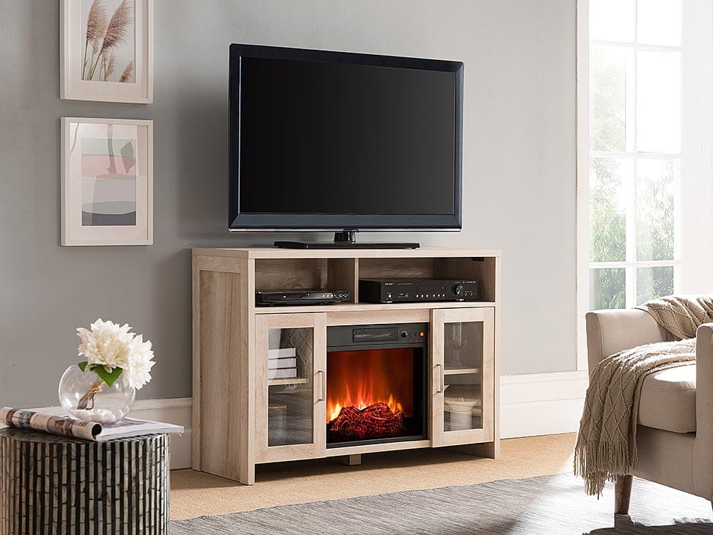 Nate Electric Fireplace Media Console in Bleached Ash