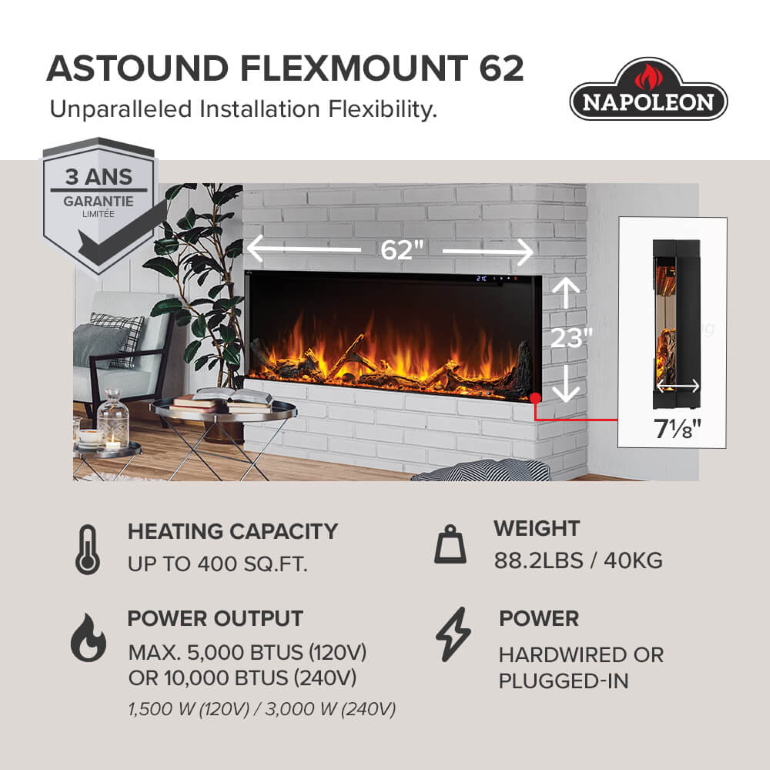 Astound 62 FlexMount Electric Fireplace