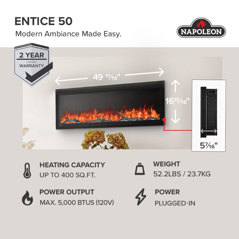 50" Entice Electric Fireplace