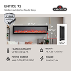 72" Entice Electric Fireplace