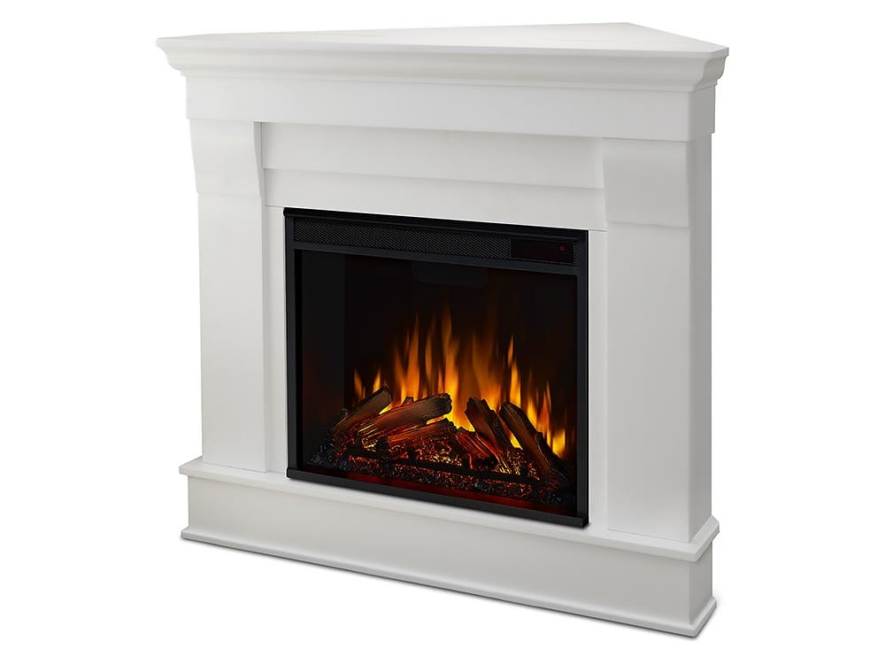 Chateau Corner Electric Fireplace Mantel Package in White
